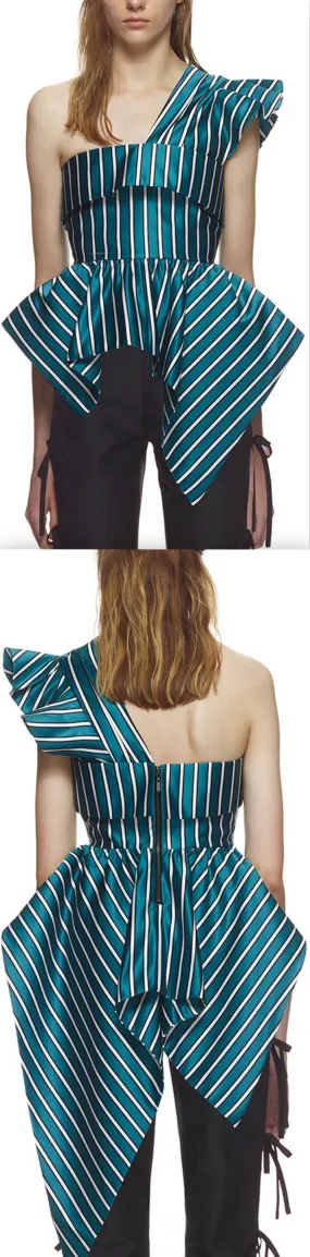 Green Stripe Sleeveless Asymmetric Top