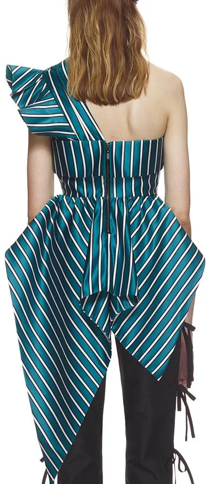 Green Stripe Sleeveless Asymmetric Top