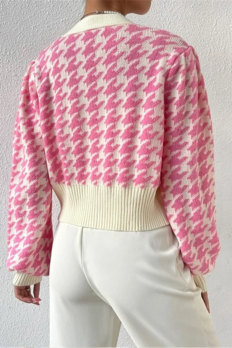 HWR1193 Houndstooth Crop Cardigan