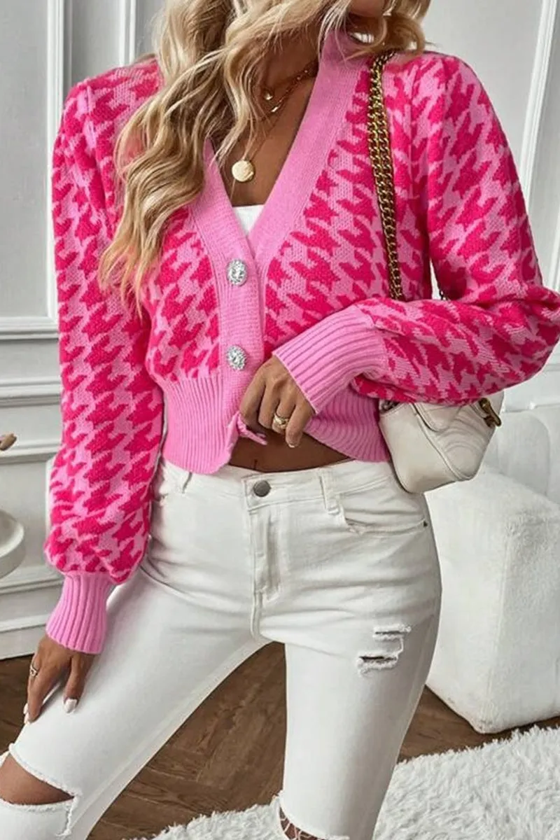 HWR1193 Houndstooth Crop Cardigan