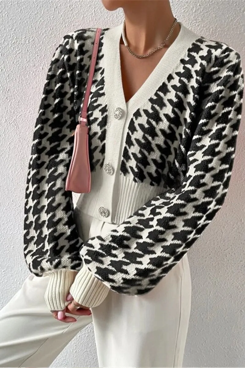 HWR1193 Houndstooth Crop Cardigan