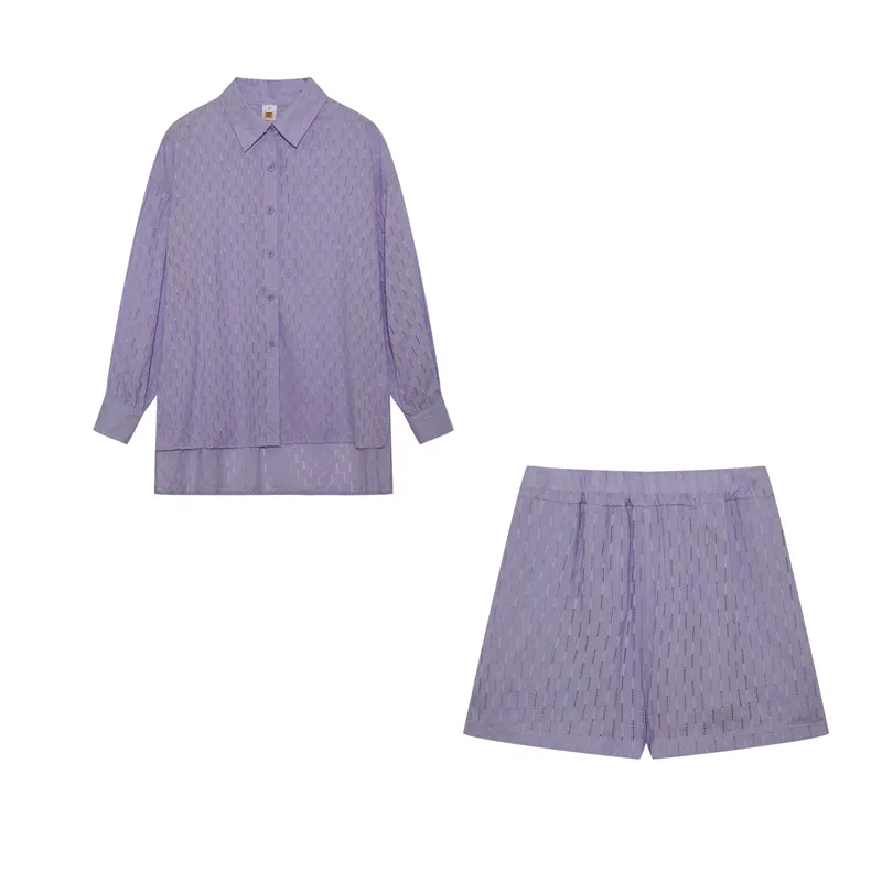 Jacquard Bubble Sleeves Shirt & Shorts Suits