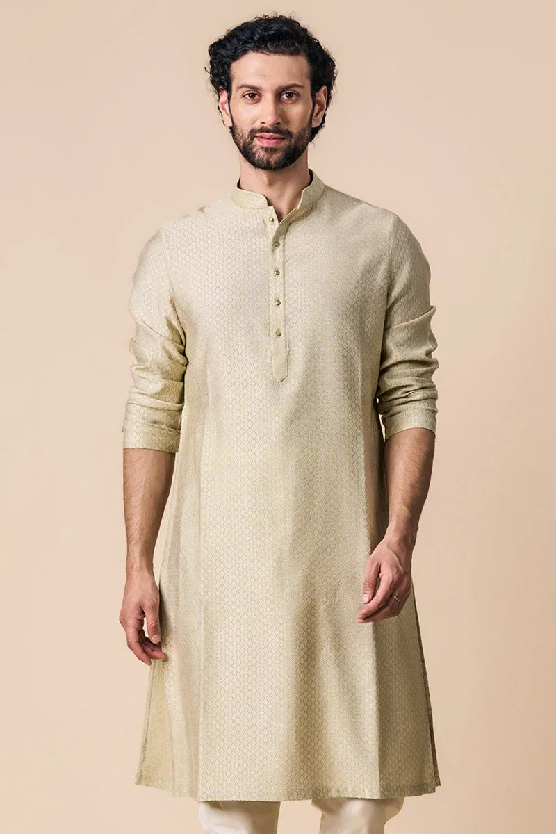 Khaki Jacquard Kurta Set