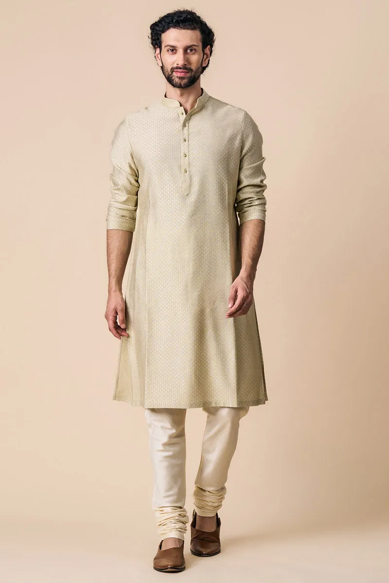 Khaki Jacquard Kurta Set