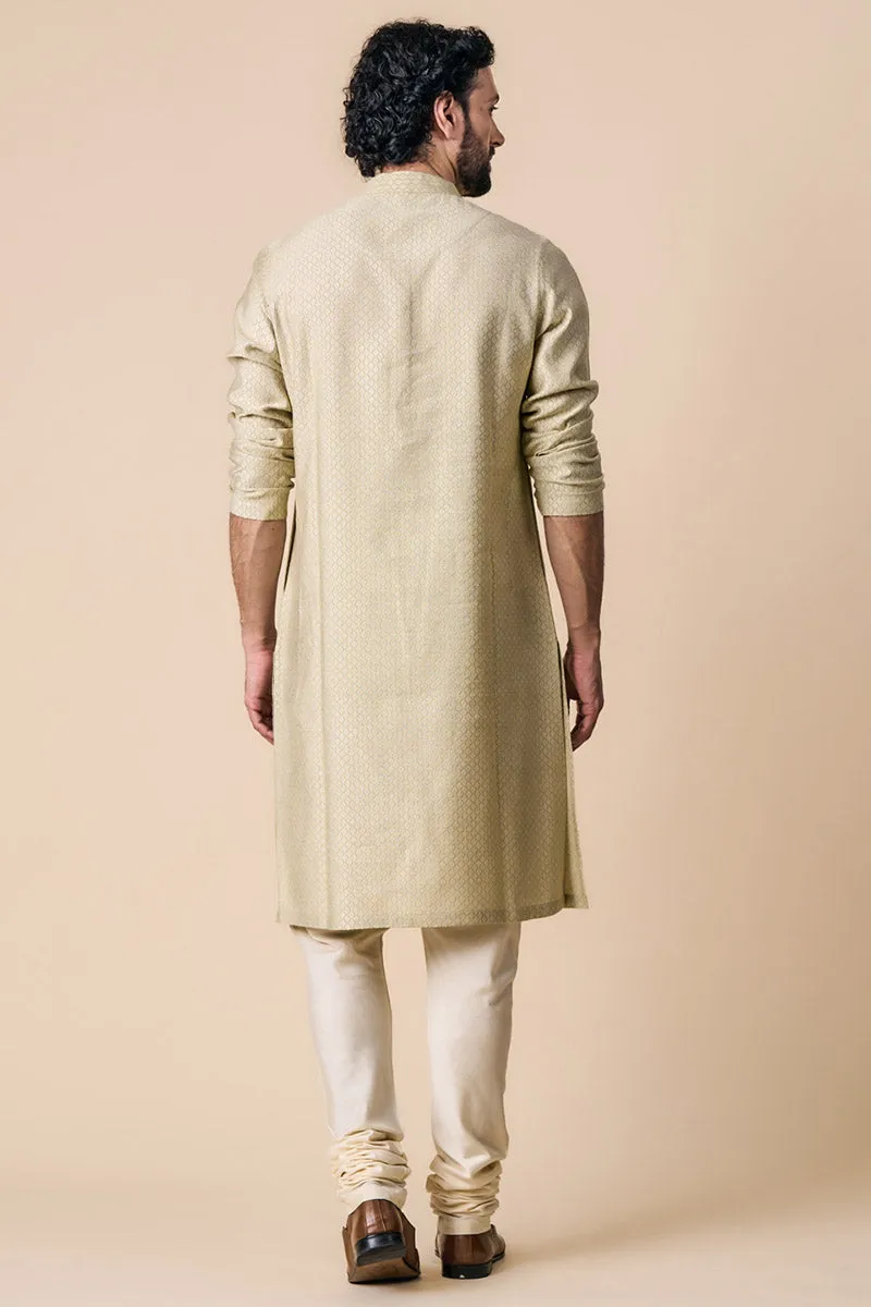 Khaki Jacquard Kurta Set