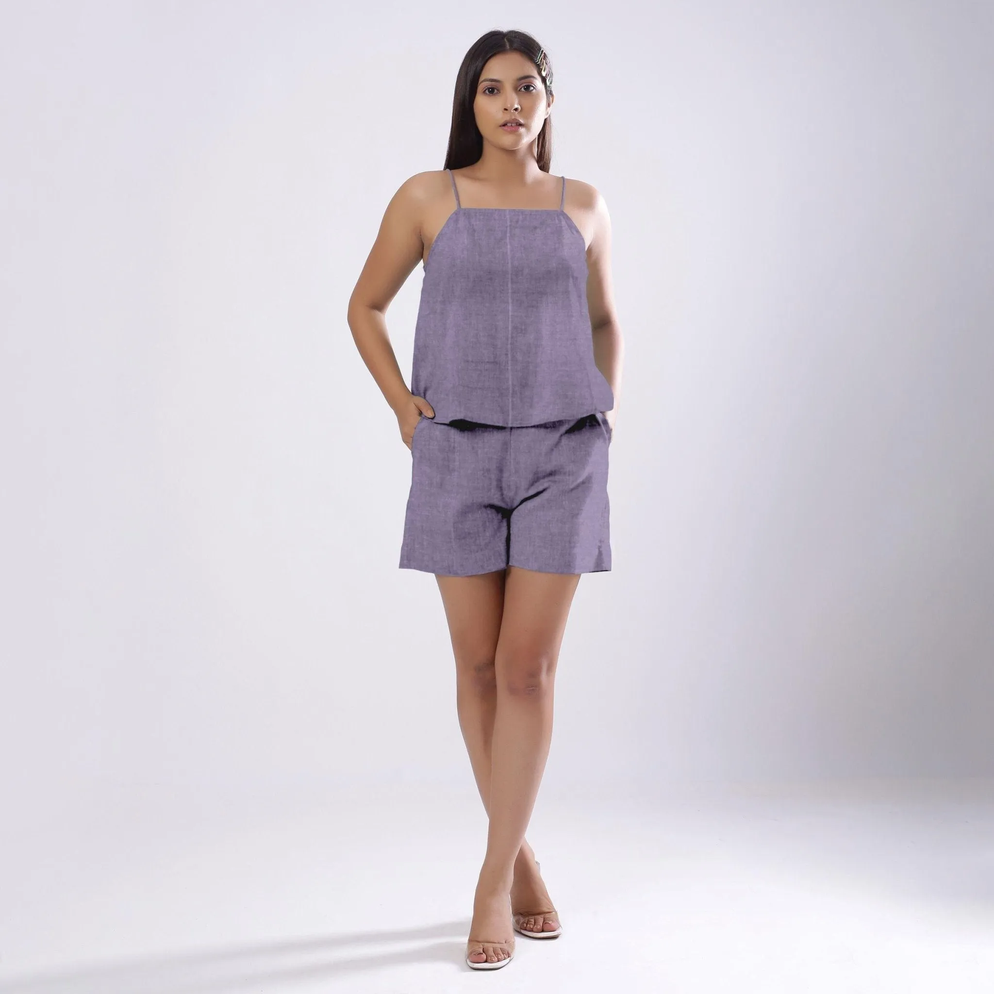 Lavender Cotton Linen Flared Camisole Top