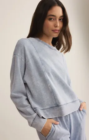 lax knit denim sweatshirt