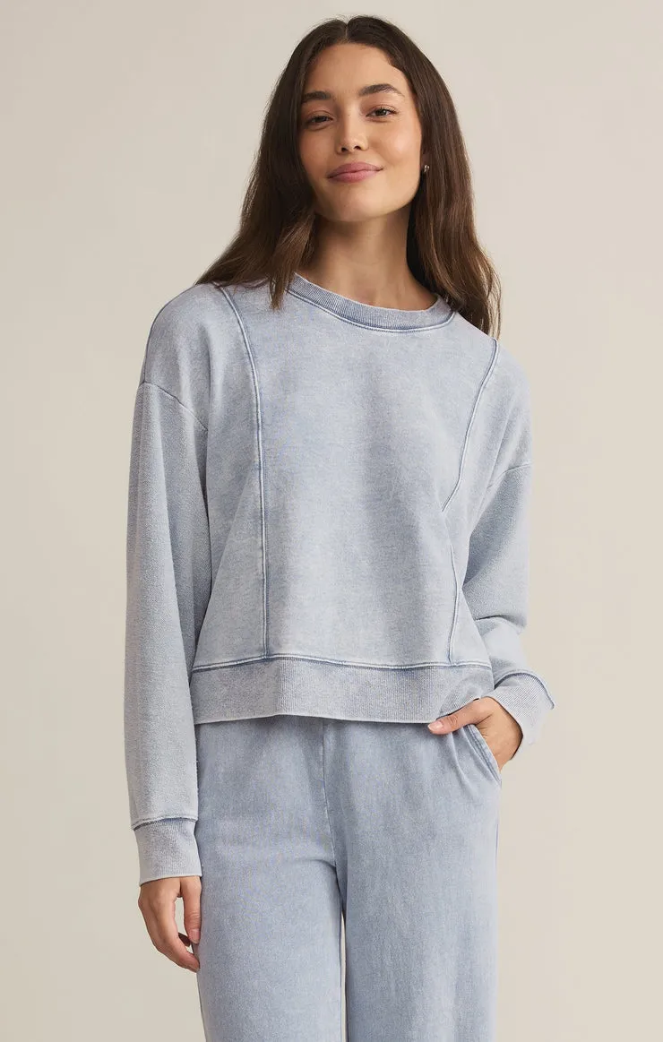 lax knit denim sweatshirt