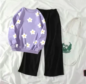 LILAC SWEATSHIRT SUNFLOWER ALLOVER WITH FLAPPER