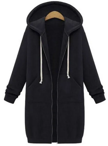 Long Hoodies Sweatshirts Coat Casual Pockets Zipper