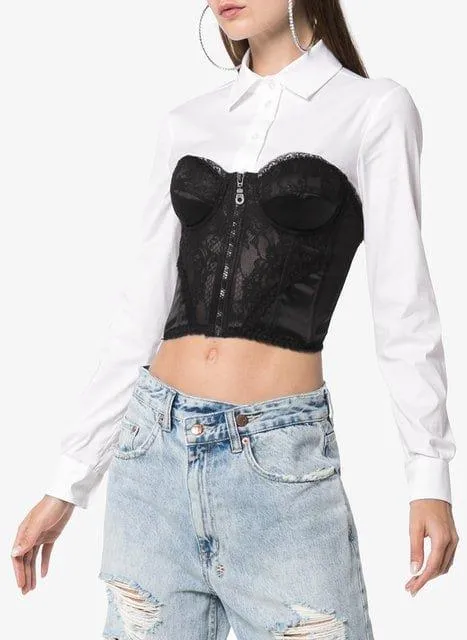 Long Sleeve Shirt with Lace Corset