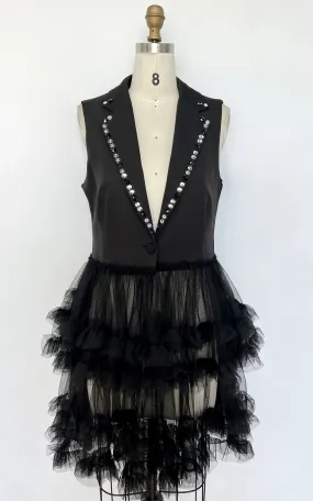 Long Tulle Vest W/Embellished Lapel (Ships 10/25)