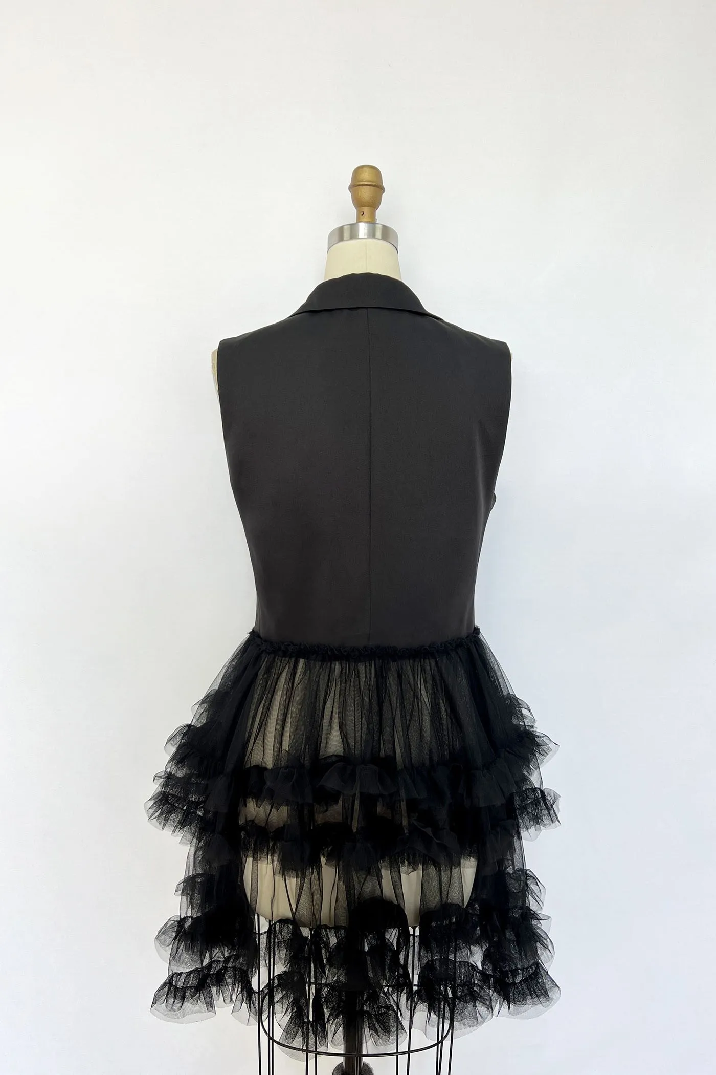 Long Tulle Vest W/Embellished Lapel (Ships 10/25)