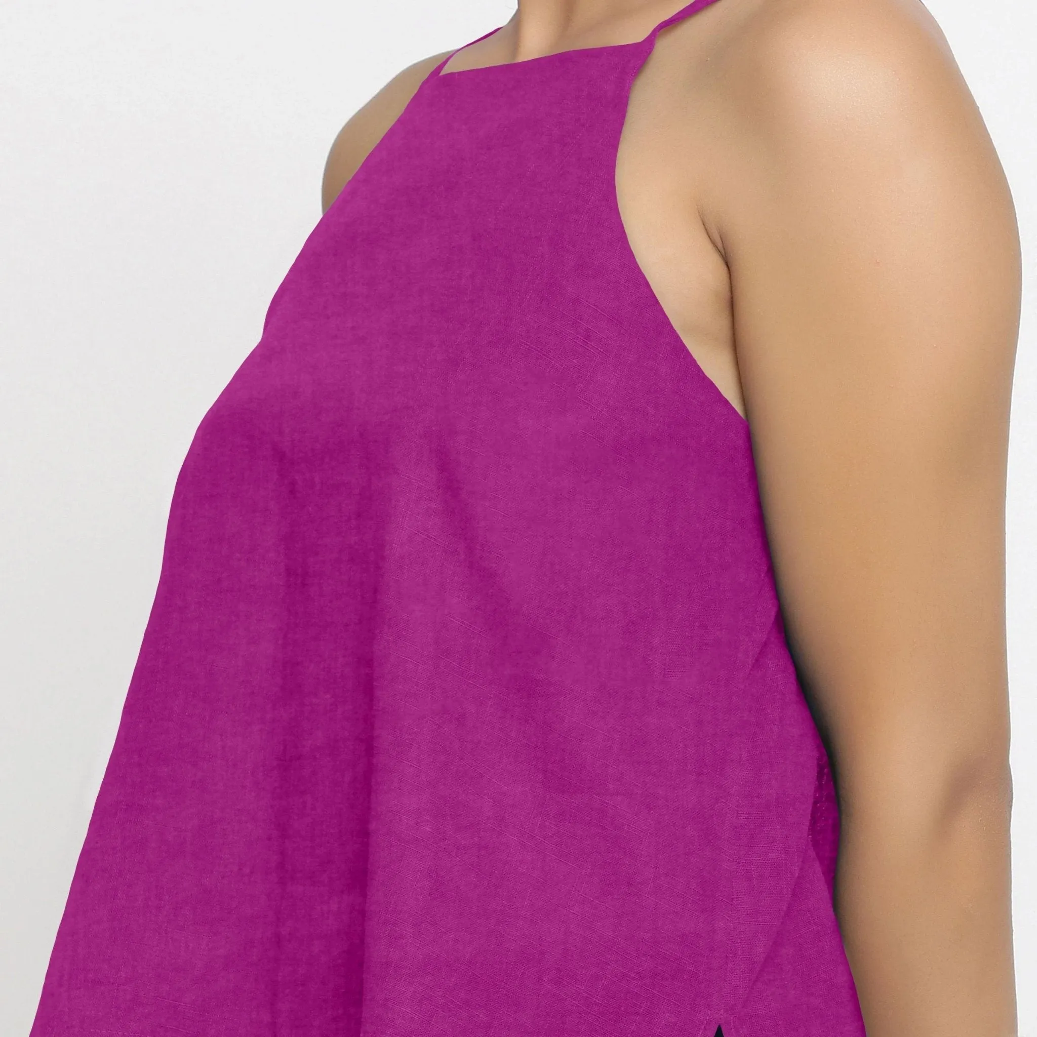 Magenta Strappy 100% Linen Strap Sleeve Spaghetti Top