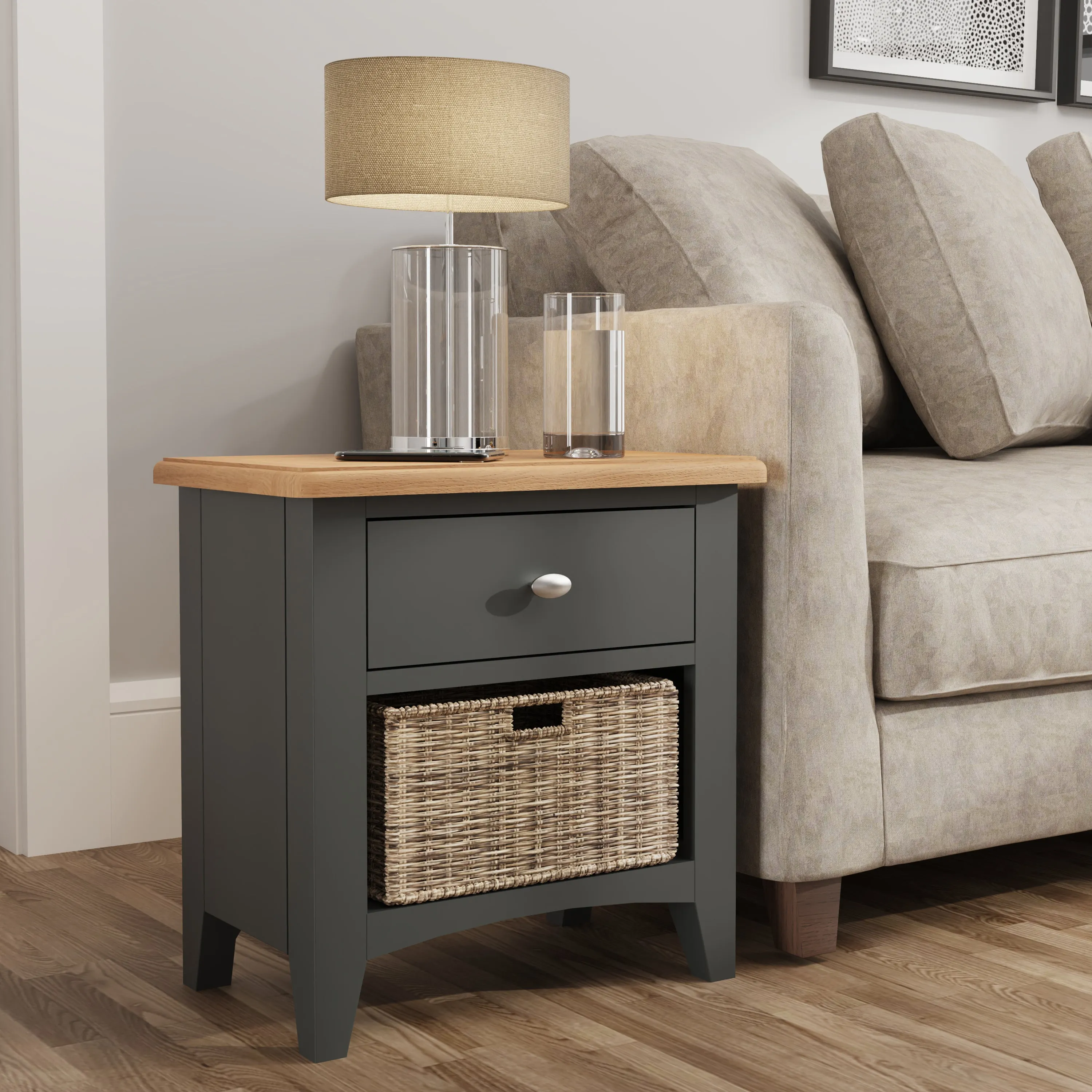 Malmesbury Grey Cabinet 1 Drawer 1 Basket 50 x 30 x 50 cm