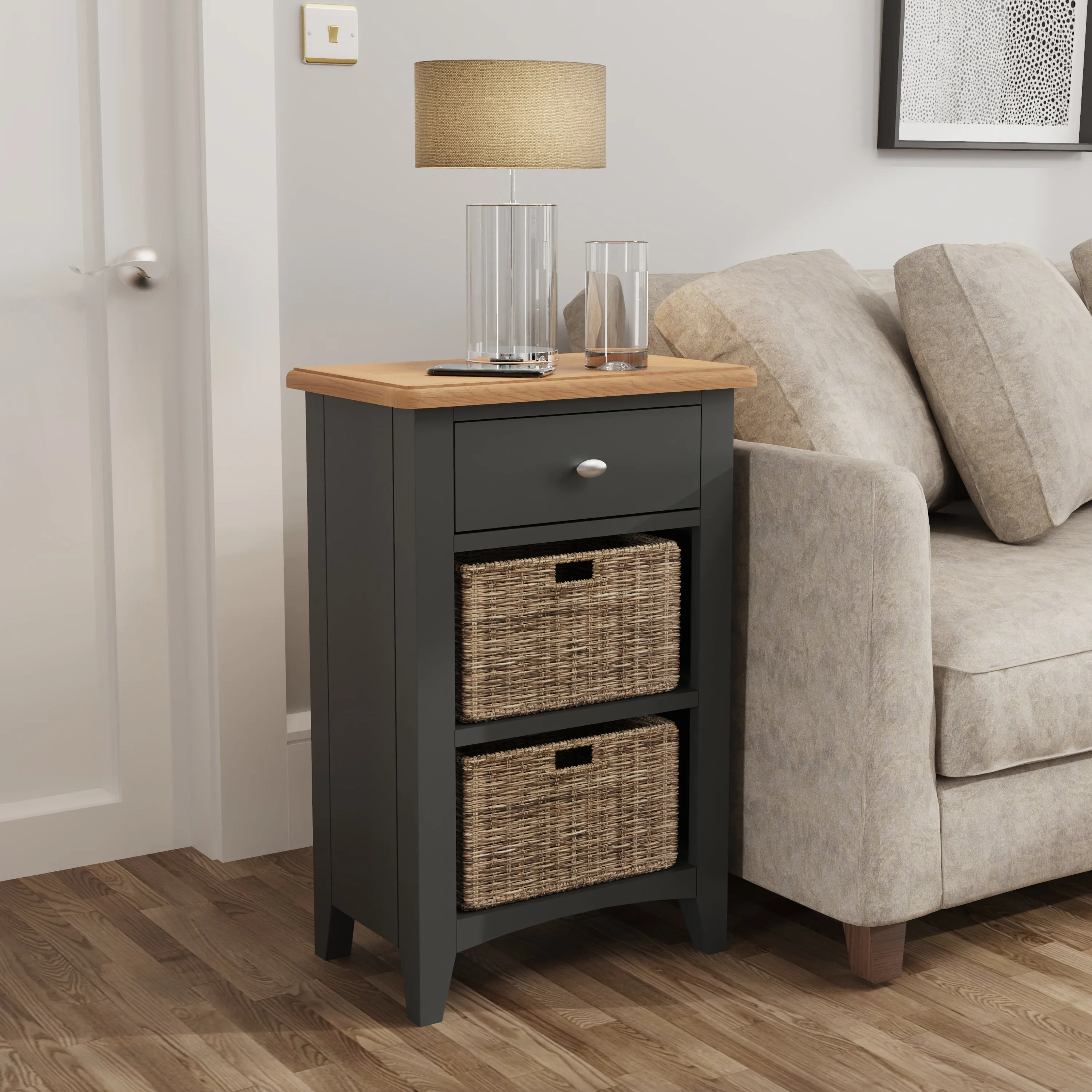 Malmesbury Grey Cabinet 1 Drawer 2 Basket 50 x 30 x 75 cm