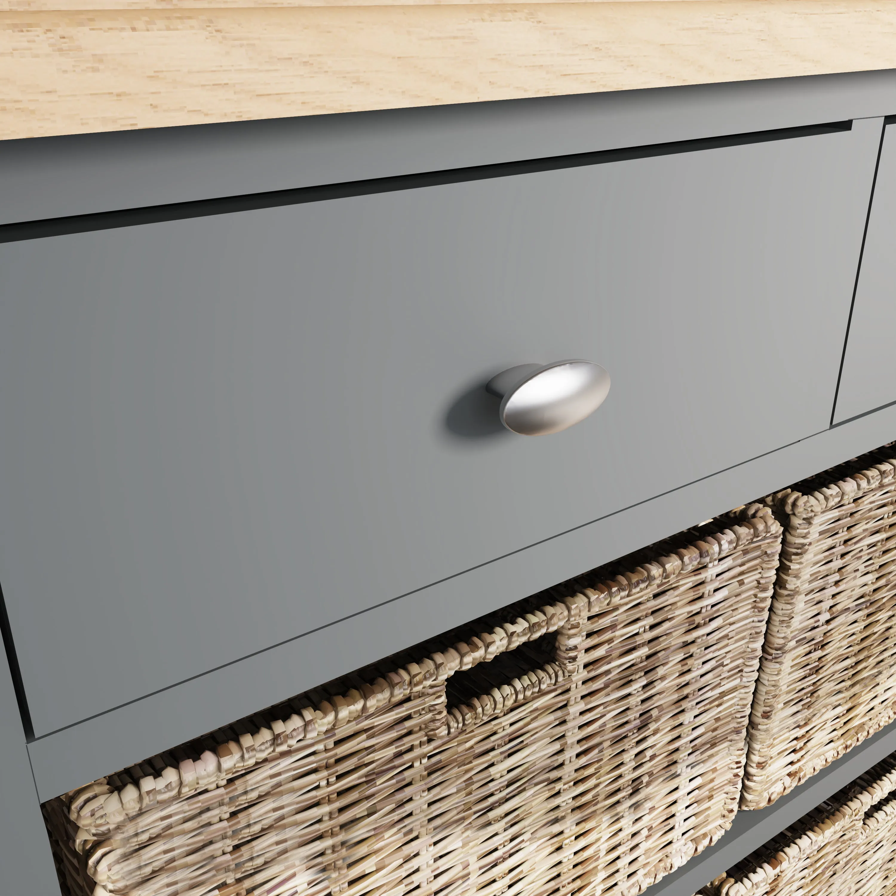 Malmesbury Grey Cabinet 2 Drawer 4 Basket 80 x 30 x 75 cm