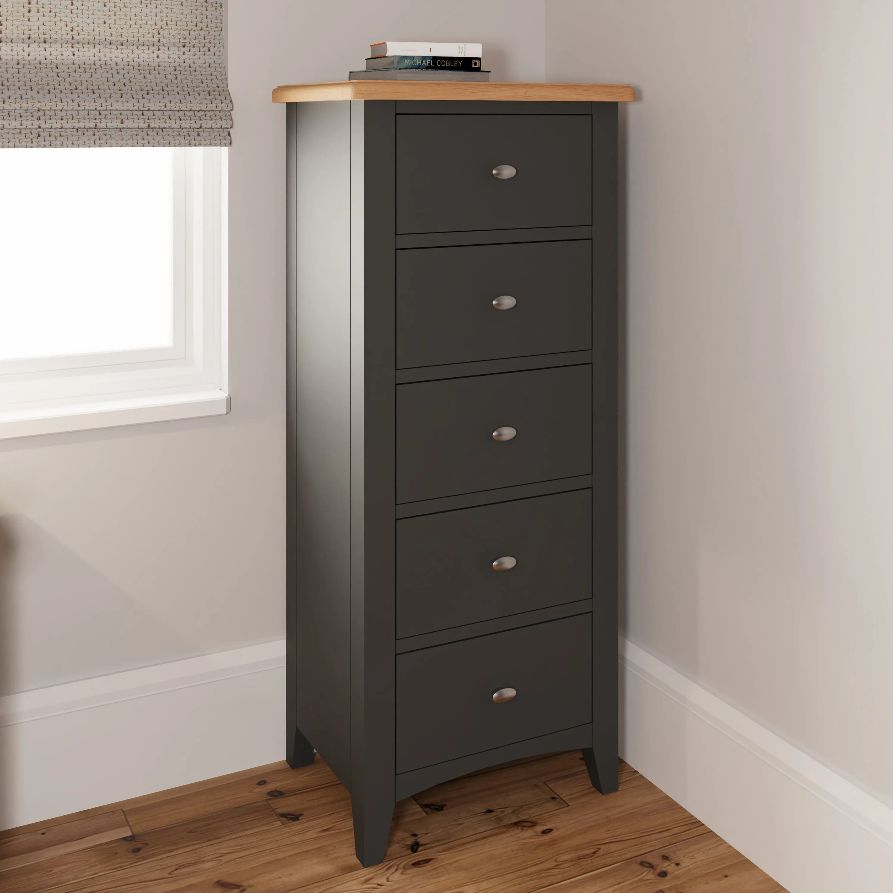 Malmesbury Grey Chest of 5 Drawers - Narrow 50 x 36 x 115 cm