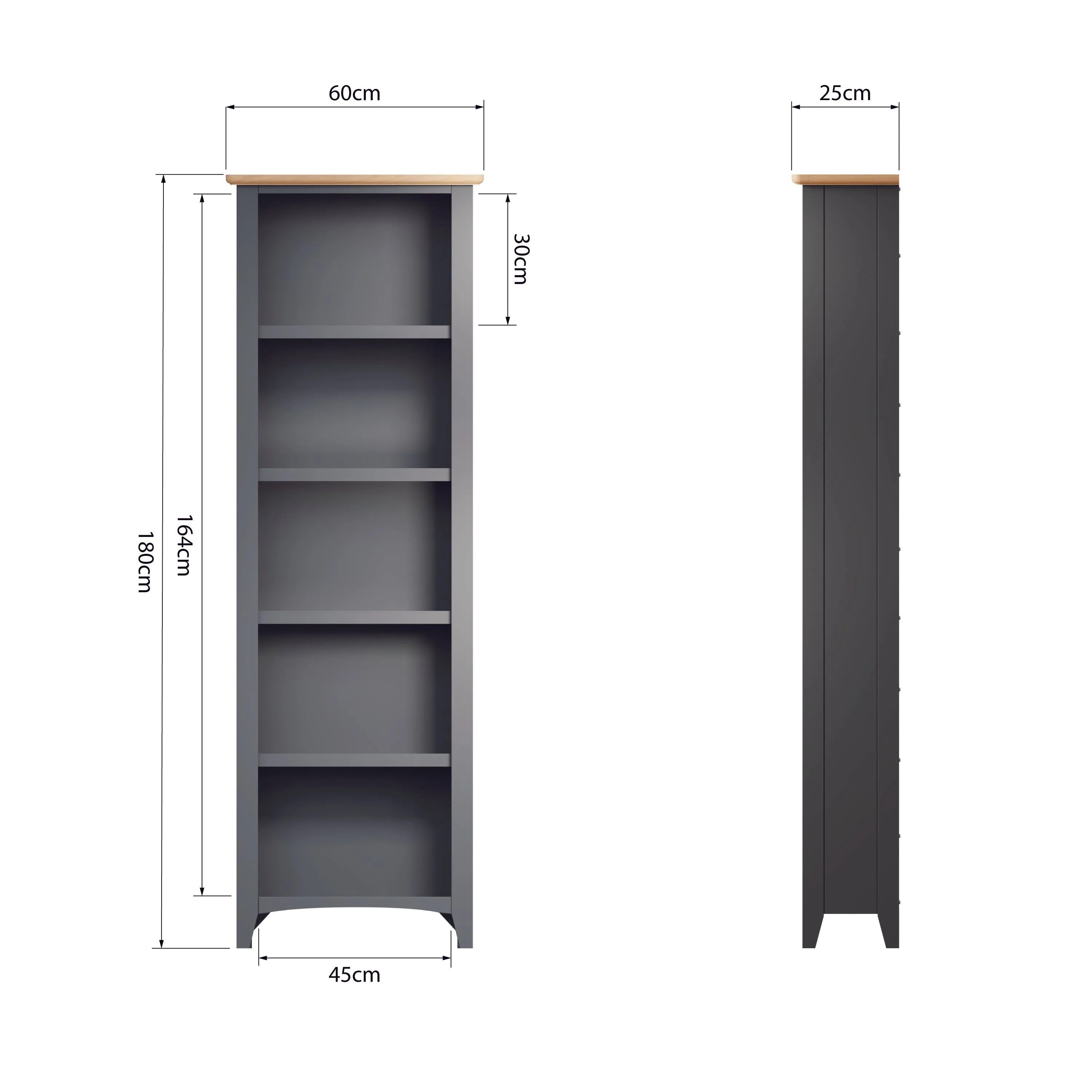 Malmesbury Grey Large Bookcase 60 x 25 x 180 cm