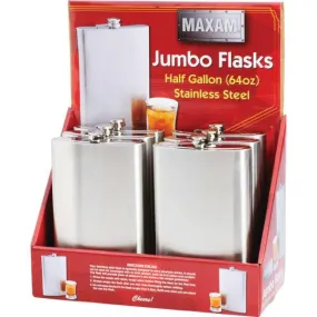 Maxam 6pc 64oz Stainless Steel Flasks In Countertop Display- 6pc Display