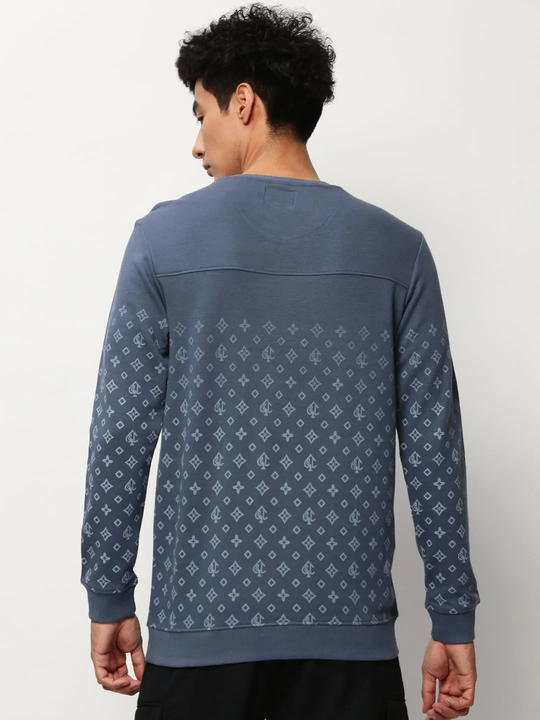 Men Blue Geometrical Casual Sweatshirts