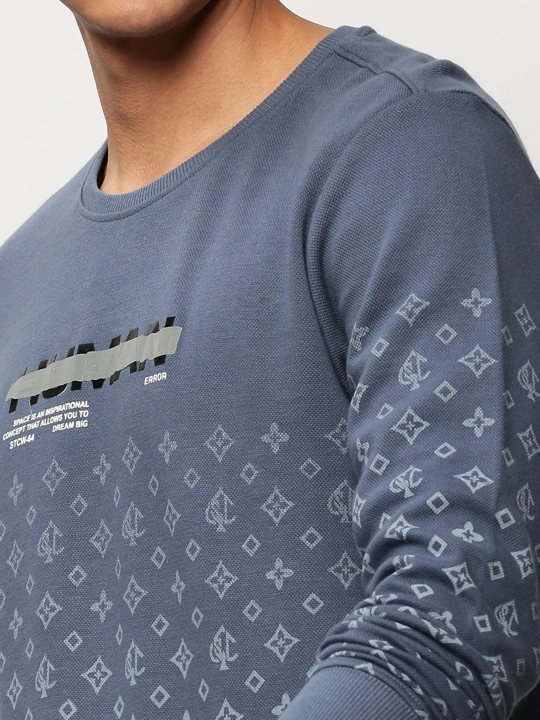 Men Blue Geometrical Casual Sweatshirts