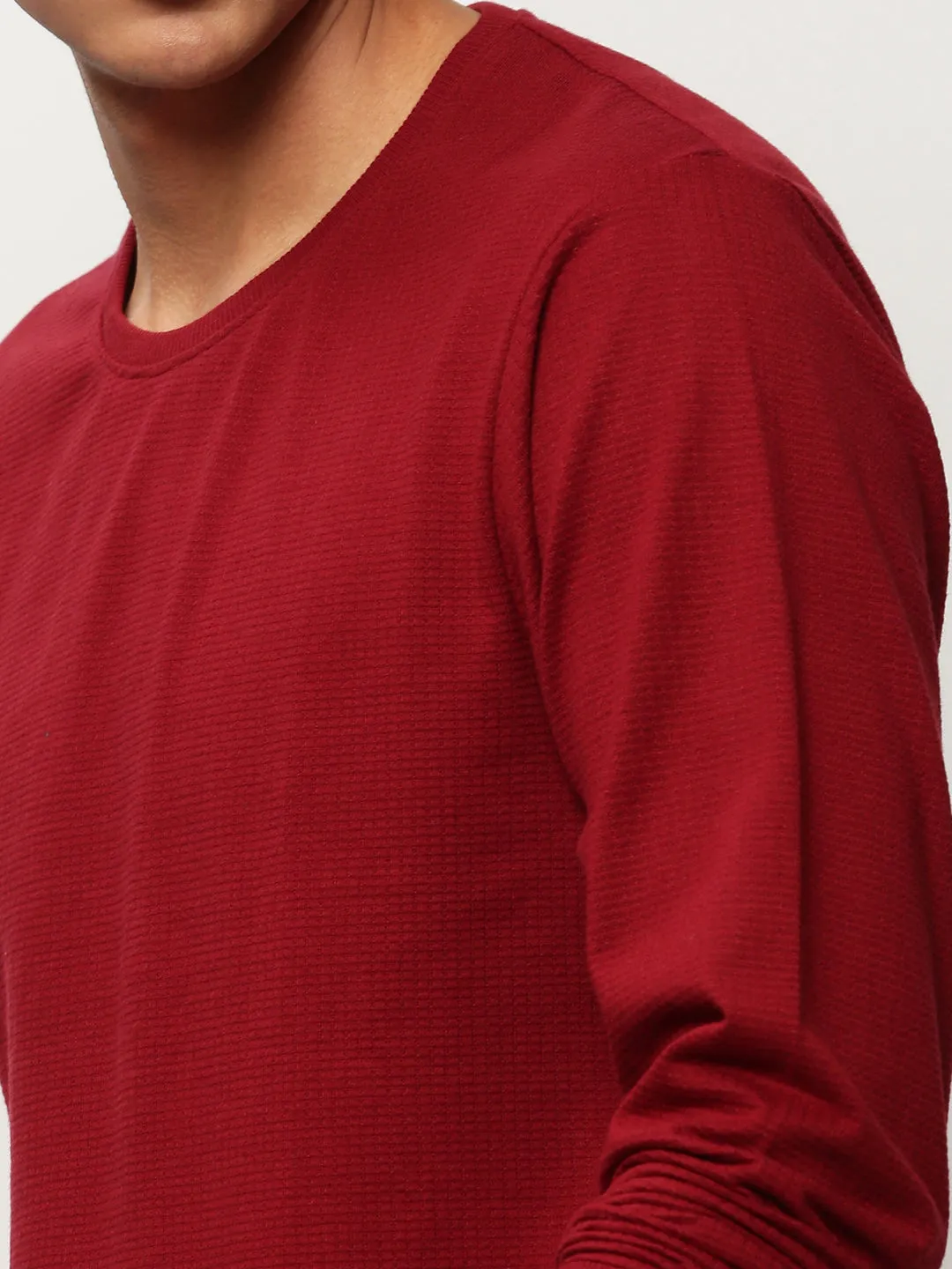 Men Maroon Solid Casual Sweatshirts