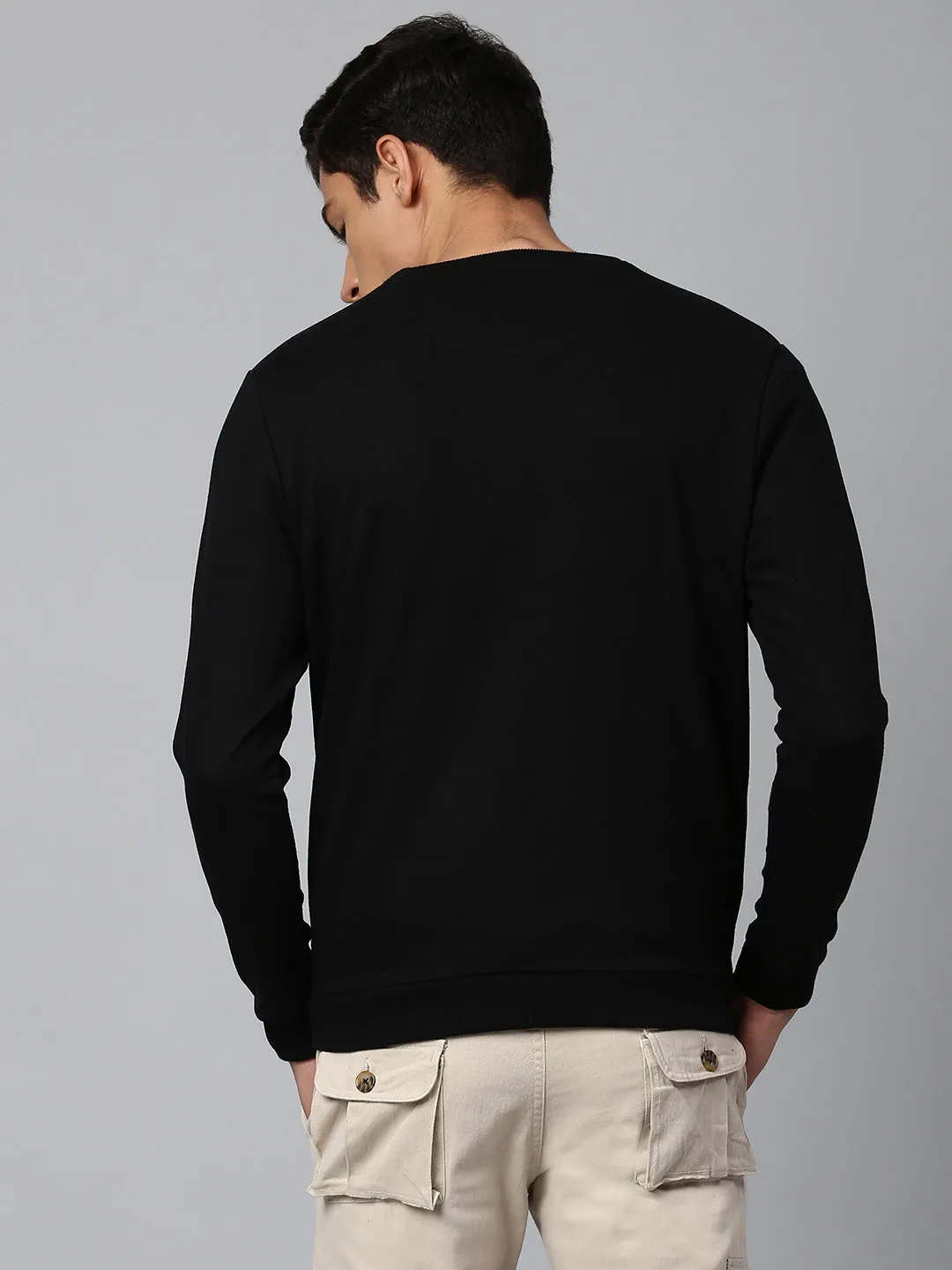 Men's Cotton Blend Full Sleeves Panelled Sweatshirt - Regular-Fit Crew Neck And Lightweight Casual Winterwear  (Black)