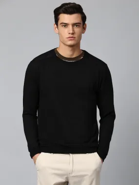 Men's Cotton Blend Full Sleeves Panelled Sweatshirt - Regular-Fit Crew Neck And Lightweight Casual Winterwear  (Black)