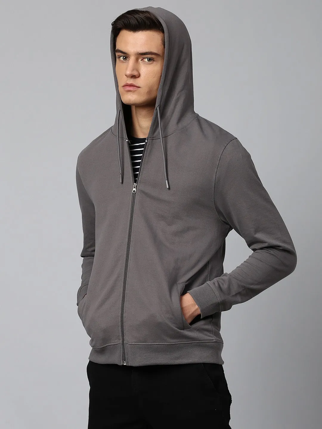 Mens Long-Sleeve Hoodie - Lightweight Casual Winterwear  (Dark Grey)