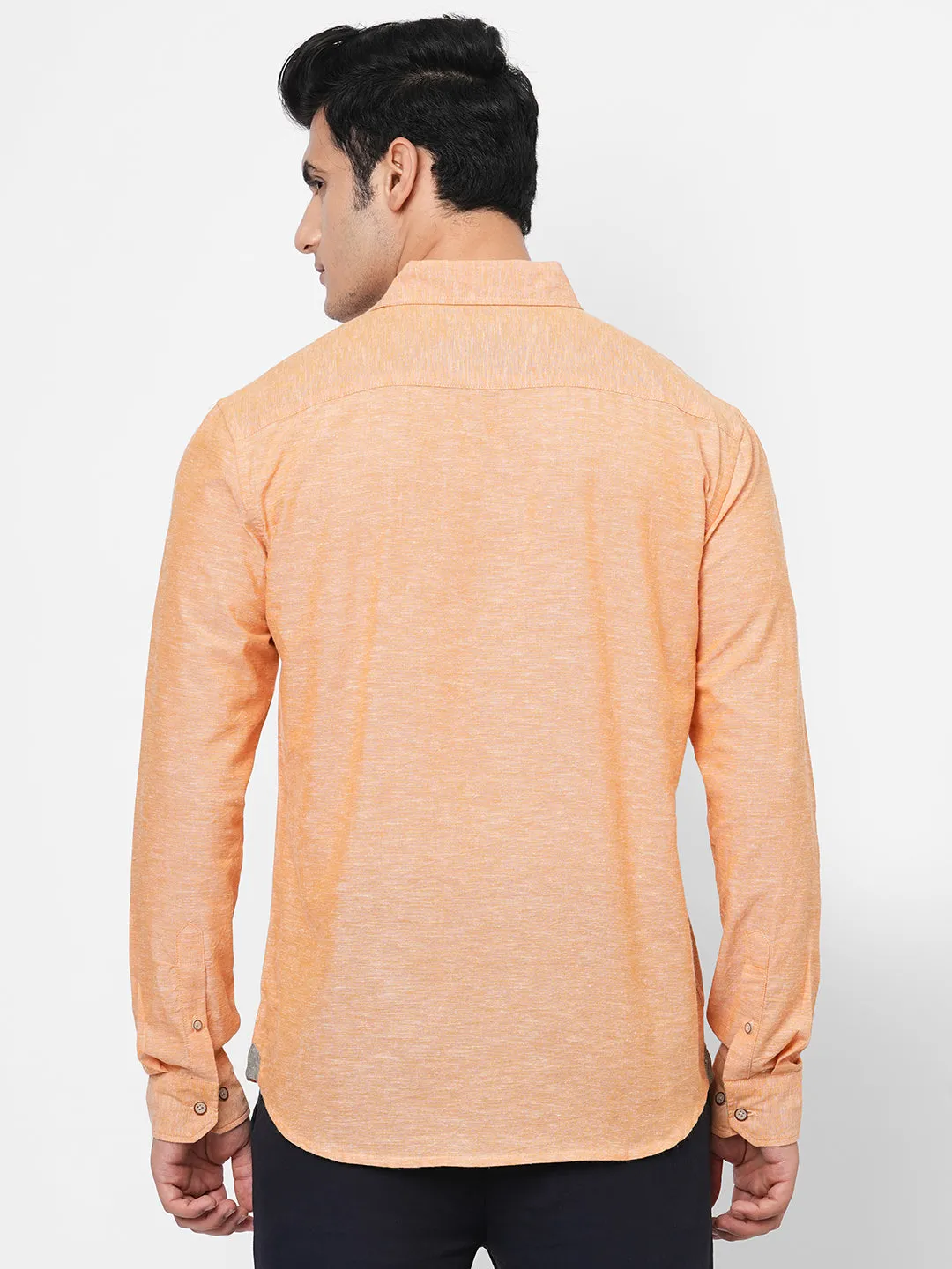 Men's Orange Cotton Linen Regular Fit Shirt