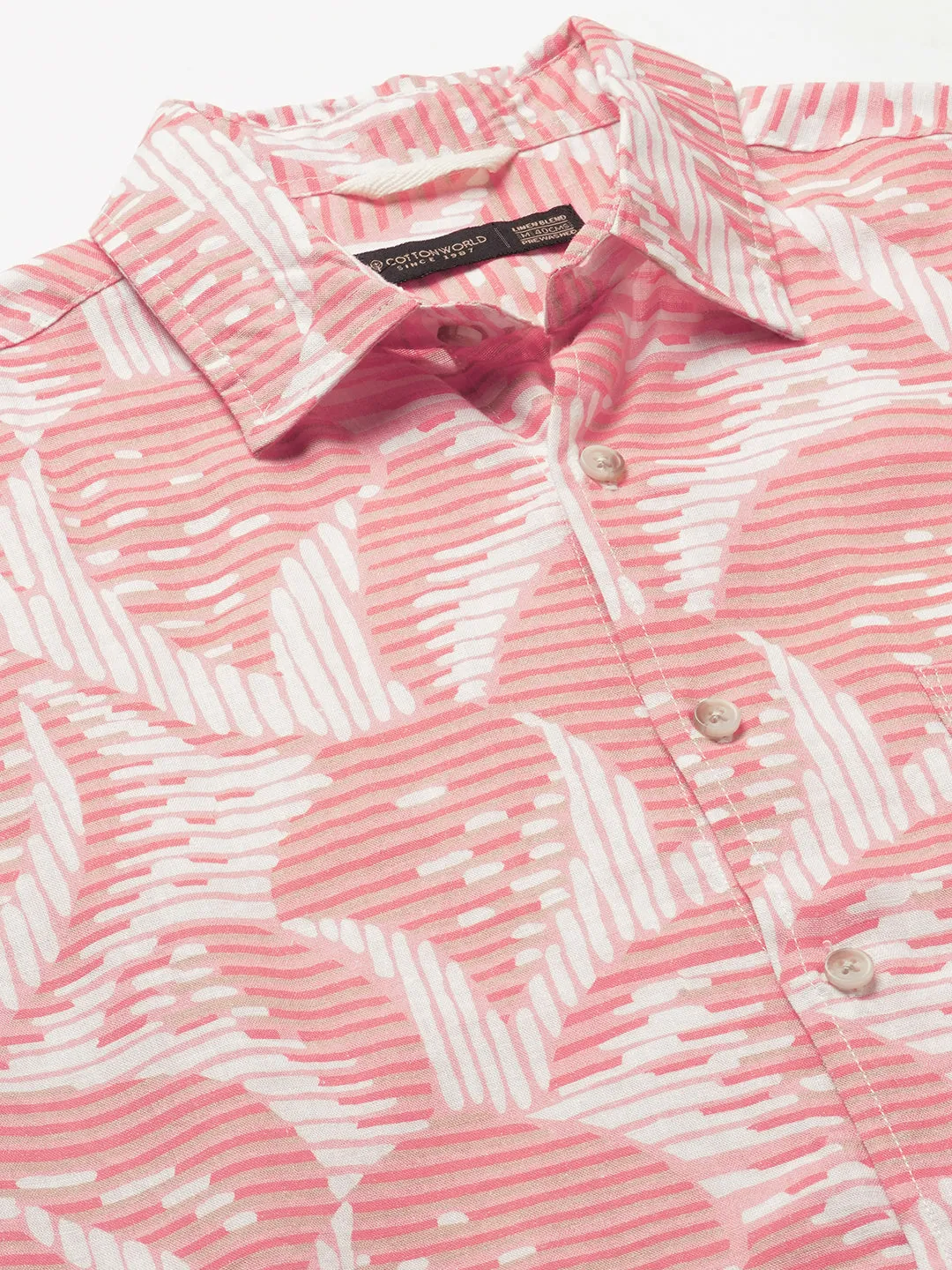 Men's Pink Lyocell Linen Regular Fit Printed Shirt