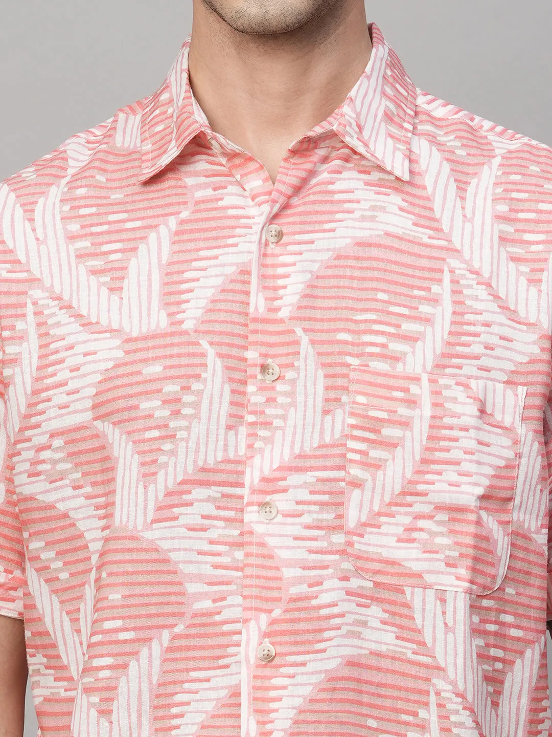 Men's Pink Lyocell Linen Regular Fit Printed Shirt