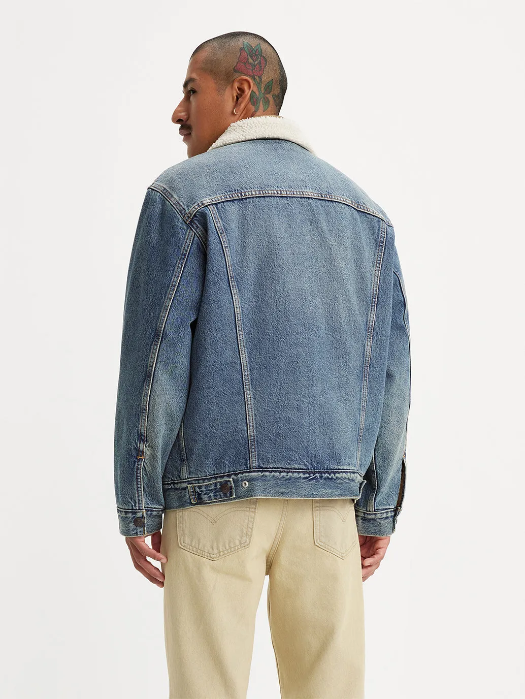 Men's Solid Blue Spread Collar Denim Jacket