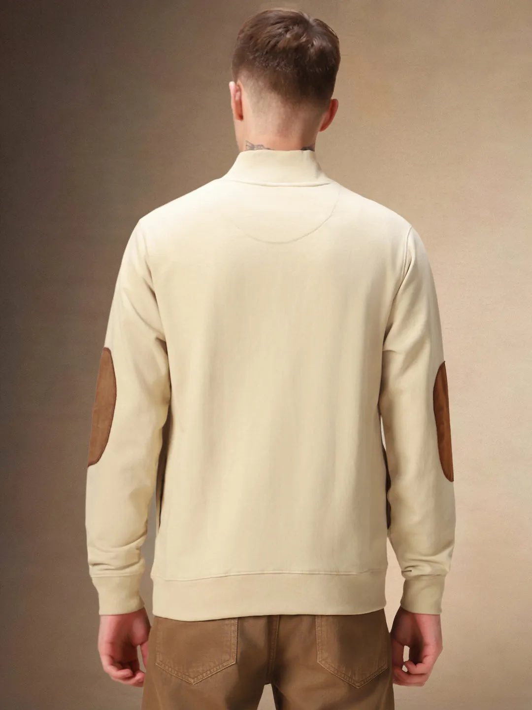 Men's Solid Rib Collar Full Sleeves Front-Open Sweatshirt