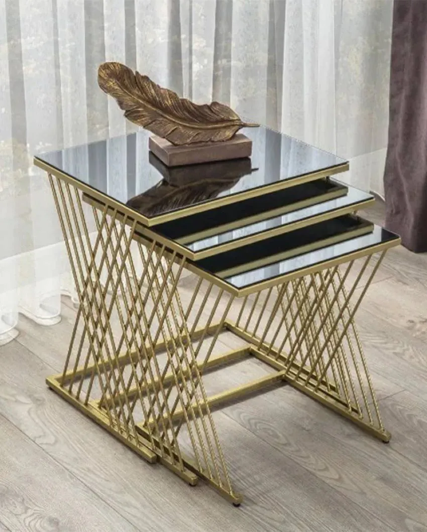 Multi Gold Wire Nesting Metal Tables | Set of 3