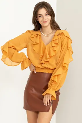 Mustard Fresh Start Ruffled Chiffon Blouse