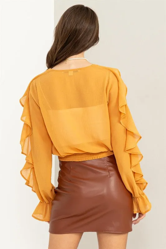 Mustard Fresh Start Ruffled Chiffon Blouse