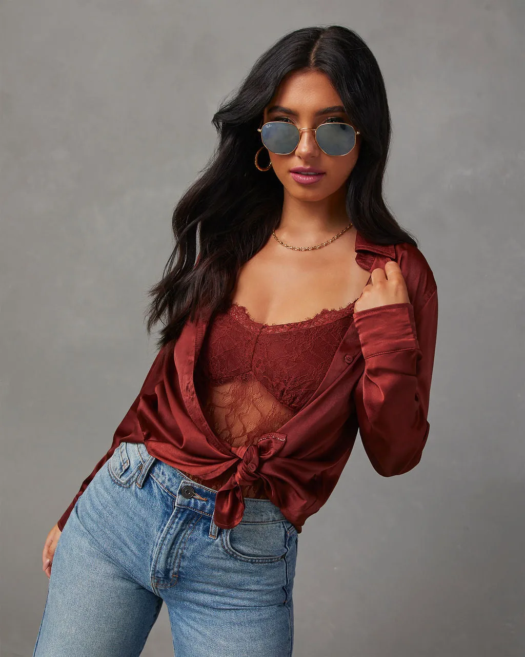 Nadine Satin Button Down Top