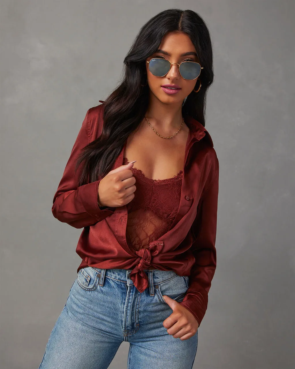 Nadine Satin Button Down Top