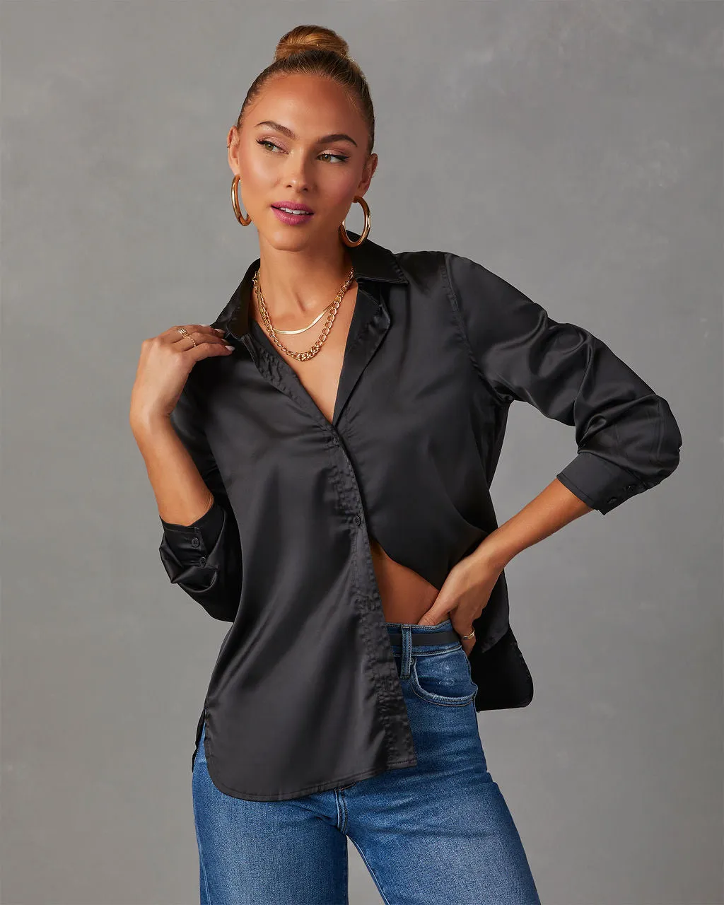 Nadine Satin Button Down Top