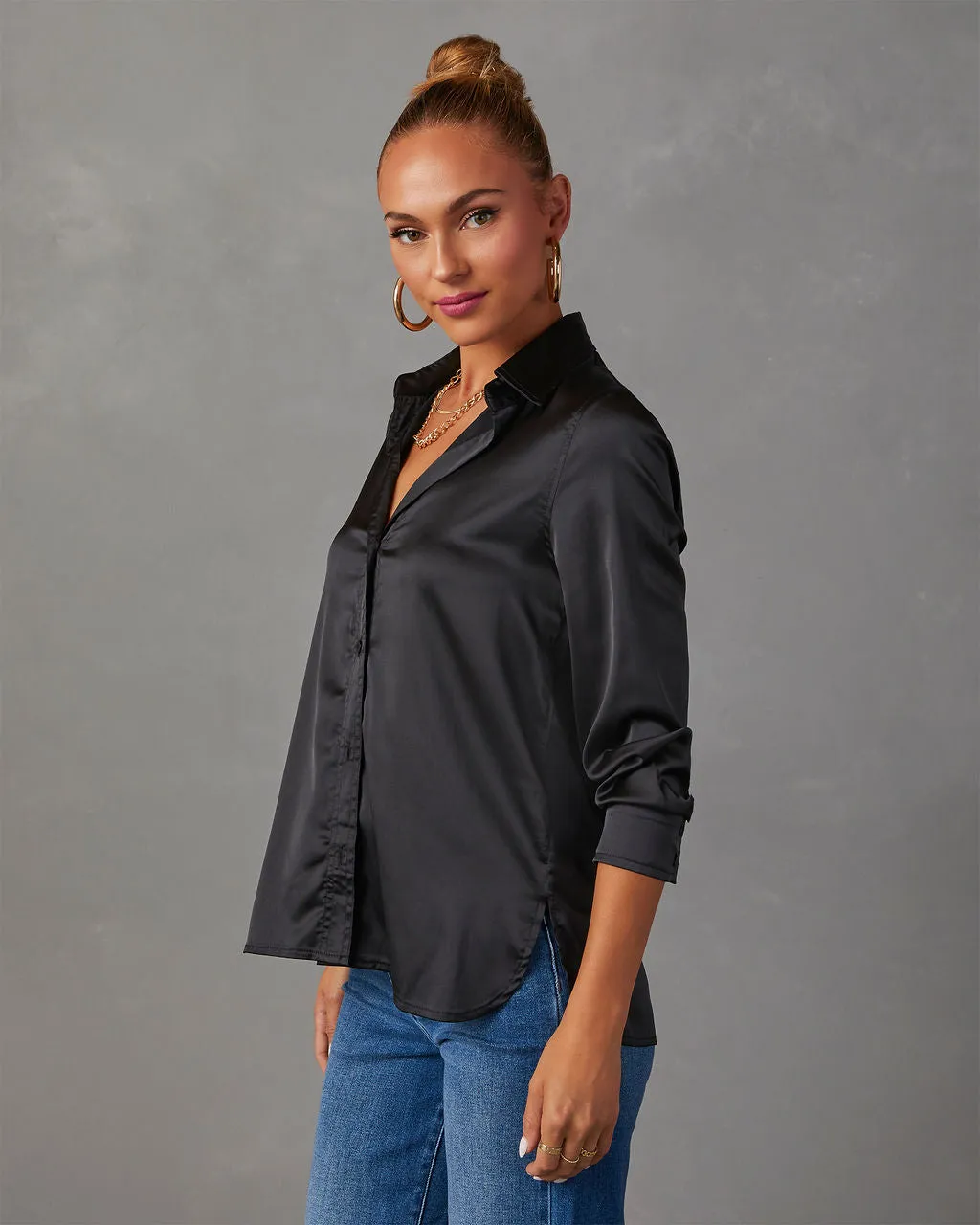 Nadine Satin Button Down Top