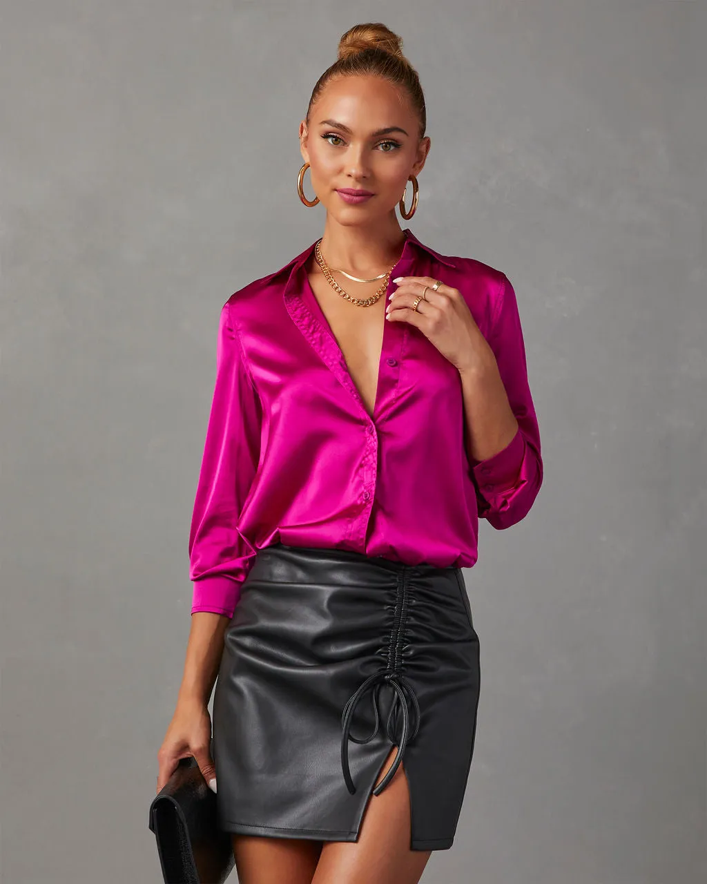 Nadine Satin Button Down Top