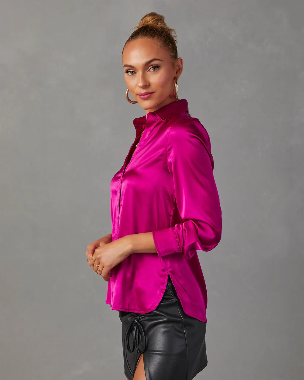 Nadine Satin Button Down Top