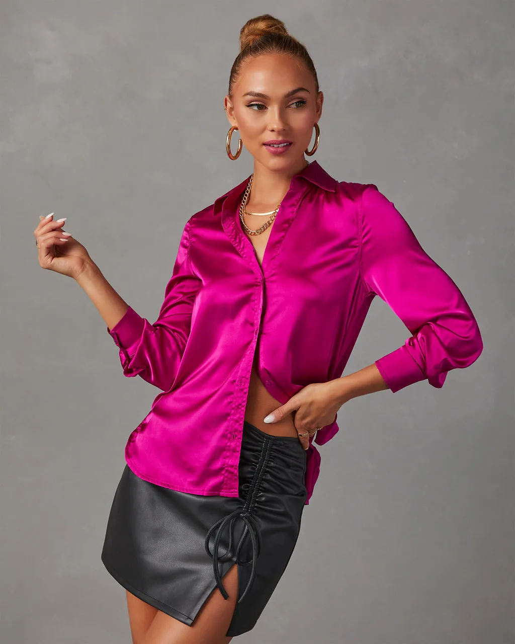 Nadine Satin Button Down Top