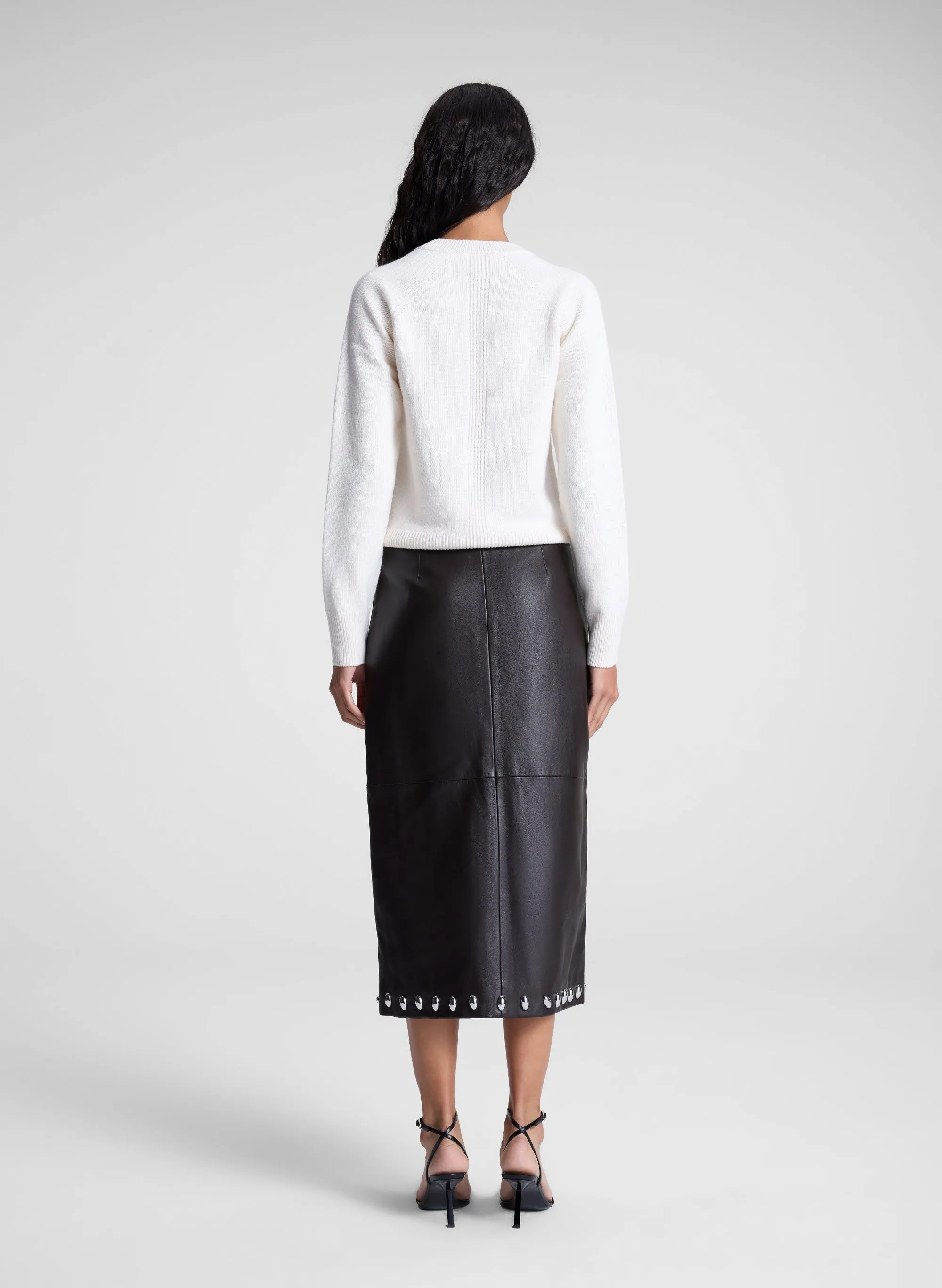 Naomi Studded Leather Midi Skirt