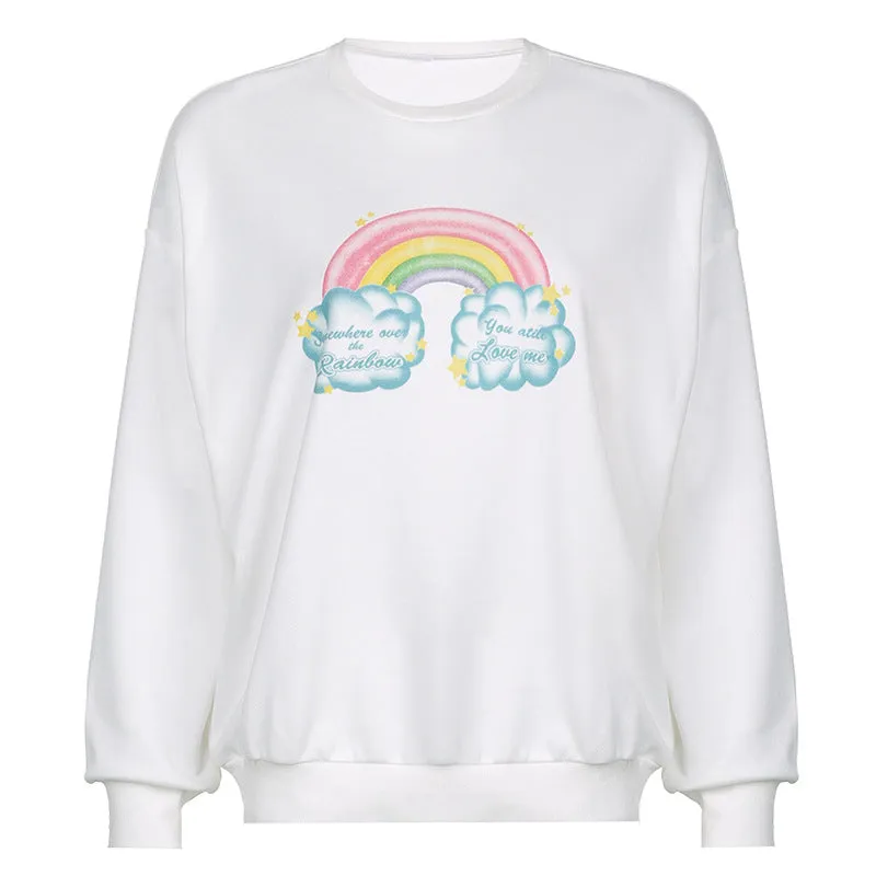 O-neck Simple Rianbow Loose Casual Sweatshirt