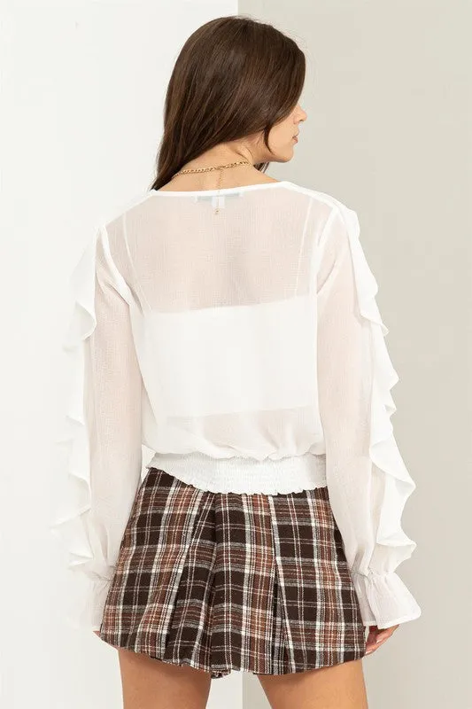 Off White Fresh Start Ruffled Chiffon Blouse