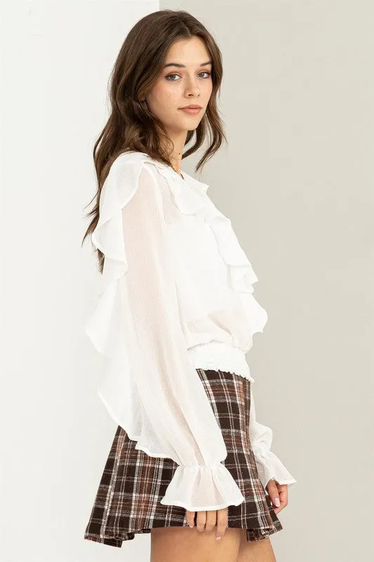 Off White Fresh Start Ruffled Chiffon Blouse