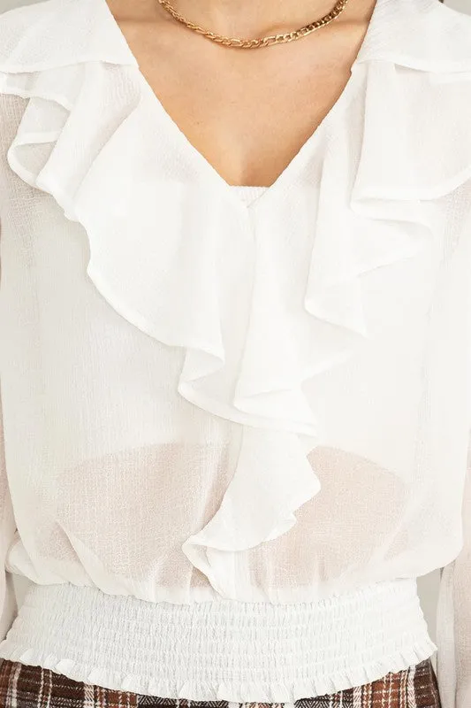 Off White Fresh Start Ruffled Chiffon Blouse